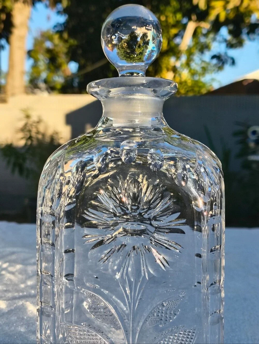 Whitefriars? Spanish Cut Glass Decanter with Floral Detailing
